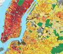 New York City map estimating total annual building energy consumption at the block and lot level